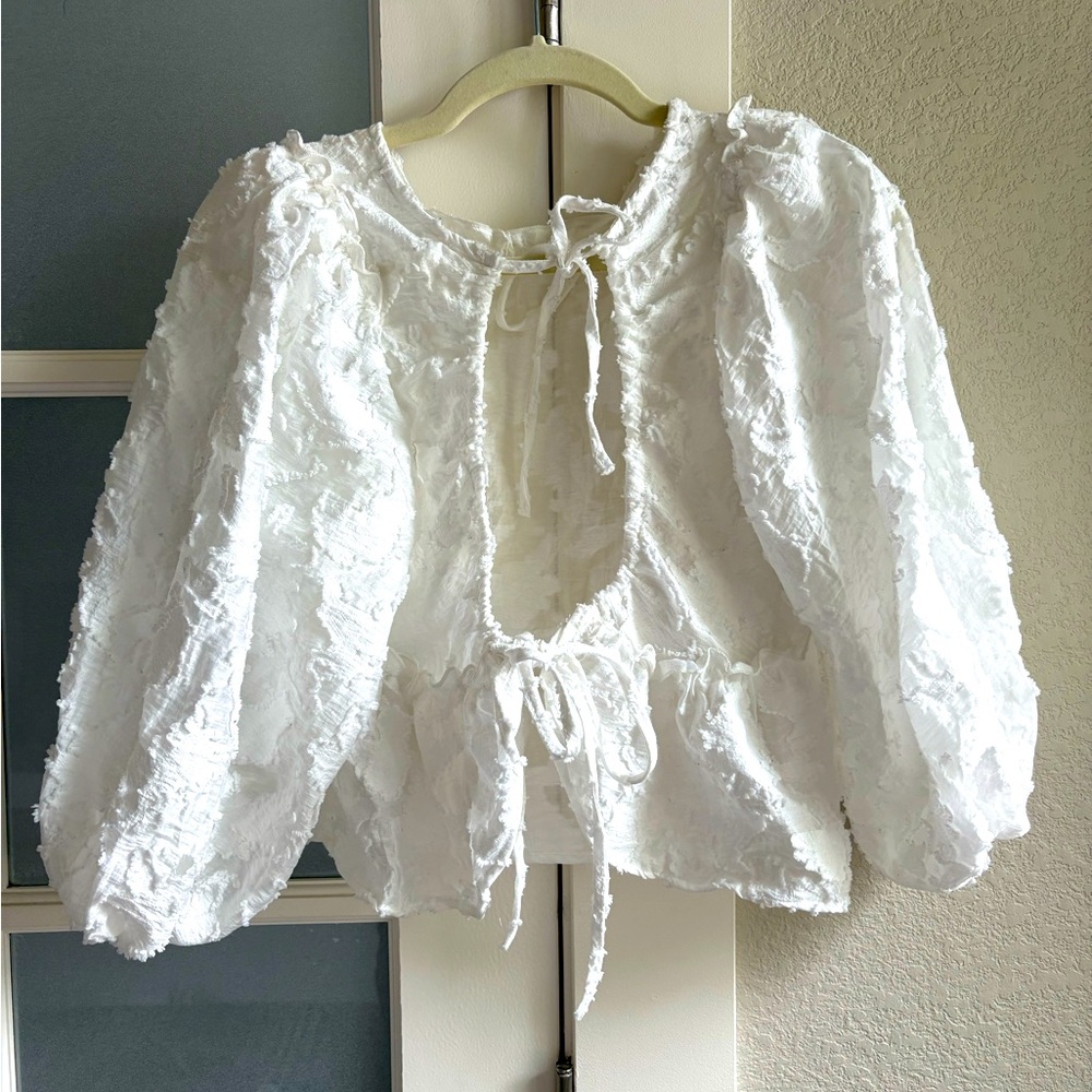 Free People - Women's Open Back Floral Callie Top - Size X-Small -‎ White - Picture 4 of 6